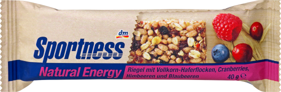Energie-Riegel Natural Energy mit Vollkorn-Haferflocken, Cranberries, Himbeeren & Blaubeeren, 40 g