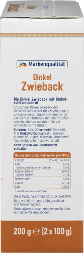 Dinkel, 200 g Zwieback,
