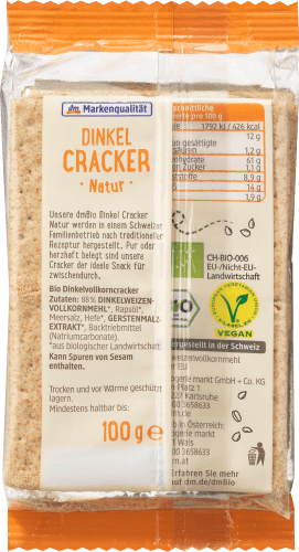 Cracker, Dinkel Cracker Natur, 100 g