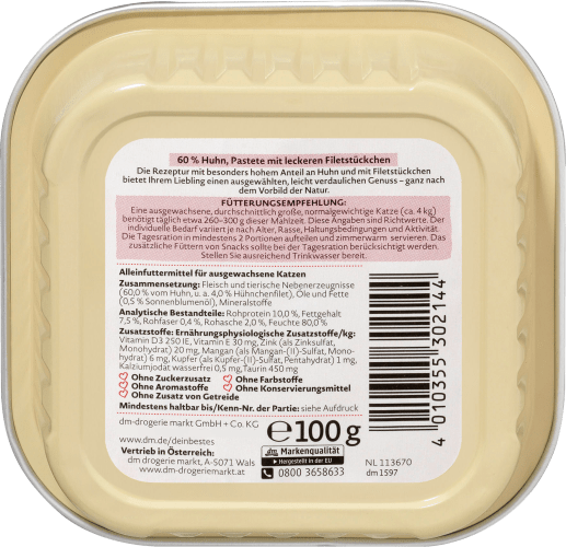 für Huhn, Naturverliebt, Katzen, 60% Pastete g Nassfutter Filetstückchen, leckeren 100 mit mit