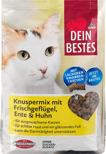 Trockenfutter für Katzen, Knuspermix mit Frischfleisch, Ente & Huhn, 1000 g
