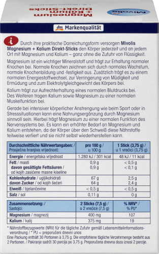 Magnesium + Kalium 112,5 g Direkt-Sticks Btl., 30