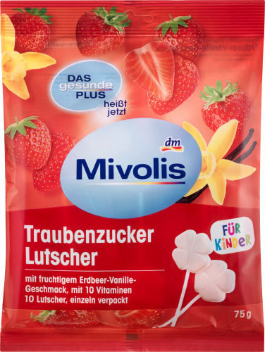 75 Erdbeer-Vanille Traubenzucker g St, Lutscher, 10