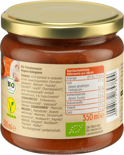 Sauce, Tomatensauce vegane Bolognese, vegan, ml 350