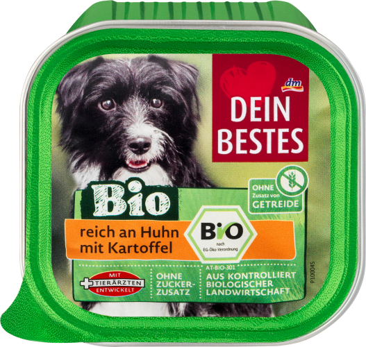Nassfutter für Hunde, Bio, reich an Huhn mit Kartoffel, 150 g | Hund