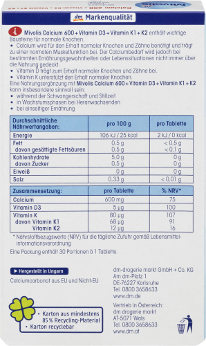 Calcium 600 51 Vitamin 30 K1 g + + + K2, St., D3