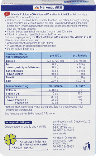 + 600 + Vitamin K1 51 + D3 30 St., Calcium K2, g