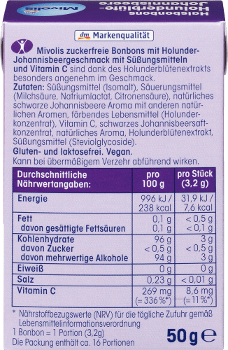 Bonbon, g 50 zuckerfrei, Holunderblüte-Johannisbeere,