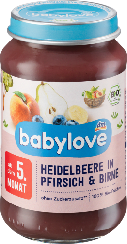 Früchte Heidelbeere & Pfirsich in Birne ab dem 5. Monat, 190 g