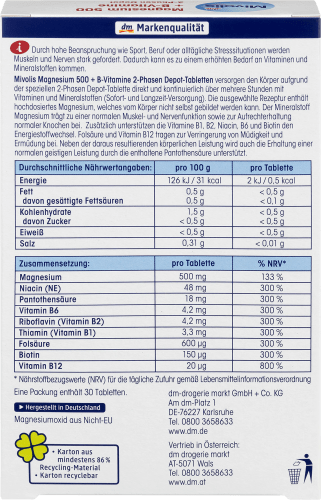 Magnesium 500 + 45 2-Phasen 30 B-Vitamine St., g Depot, Tabletten
