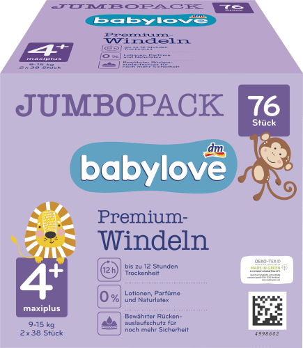 Windeln Premium Gr. 4+ Maxiplus Pack, (9-15 Jumbo kg), St 76