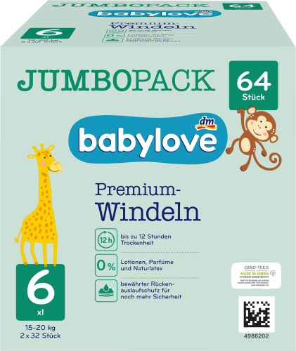 Windeln Premium (15-20 kg), 64 Pack, Gr. XL 6 Jumbo St
