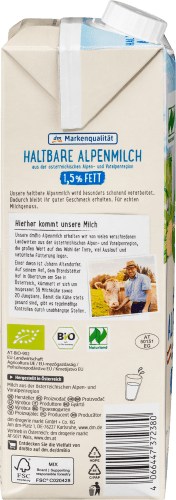 Milch, haltbare Alpenmilch 1,5% Fett, l 1 Naturland