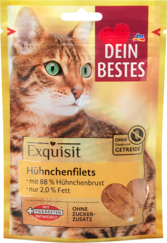 Katzenleckerli Hühnchenfilets, Exquisit, 50 g | Snacks für Katzen