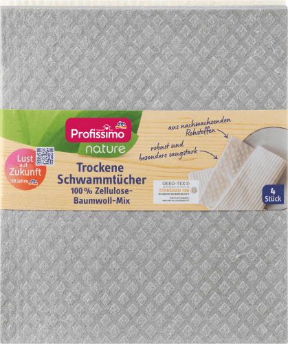 nature Schwammtücher trocken 100 % 4 Zellulose-Baumwoll-Mix, St