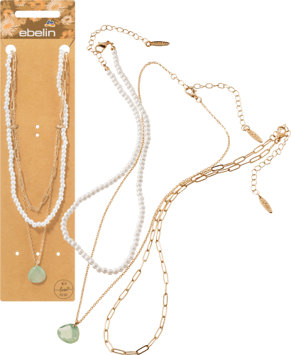 Halsketten-Kombination Gold-Optik mit Perlenkette, 3 St