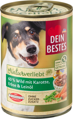 Nassfutter Hund mit Wild, Karotten, Erbsen & Leinöl, Naturverliebt, 400 g