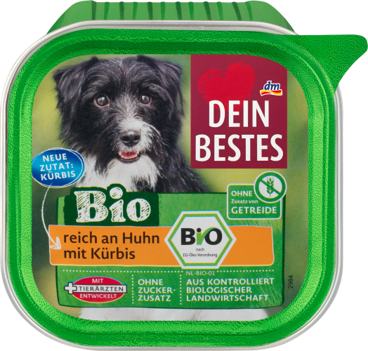 Nassfutter Hund Bio mit Huhn & Kürbis, 150 g