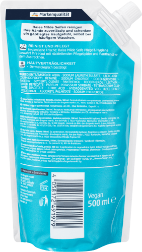 Flüssigseife, milde Seife Pflege ml Nachfüllpack, 500 antibakteriell, Hygiene, 