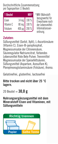 Eisen + Folsäure + (20 Stück), direkt Granulat 22 g Vitamin C
