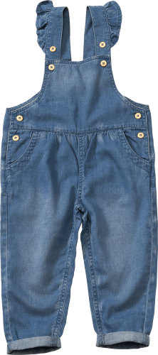 Latzhose mit Rüschen aus Jeansstoff, blau, Gr. 104, 1 St