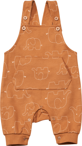 Latzhose mit Elefanten-Muster und Kängurutasche, Gr. St 62, 1 braun