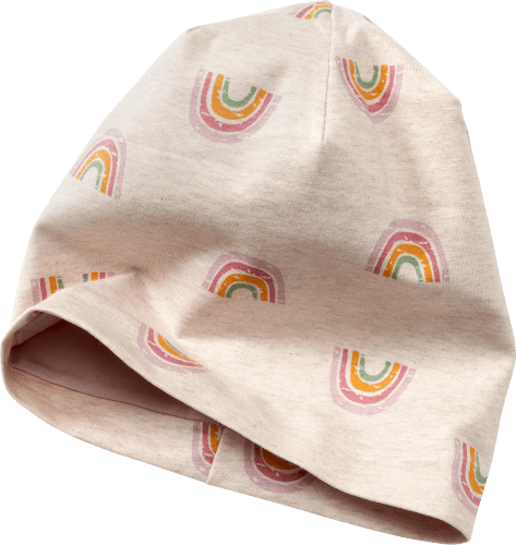 Mütze mit 52/53, 1 Regenbogen-Muster, Gr. St beige & rosa