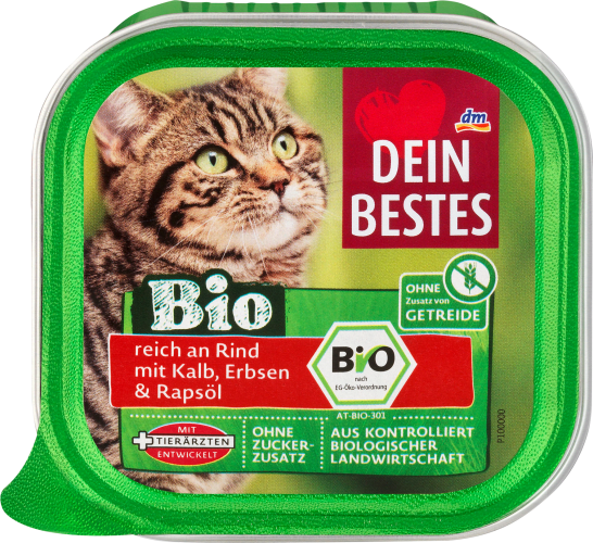 Nassfutter Katze Bio Rind, Kalb & Erbsen, 100 g