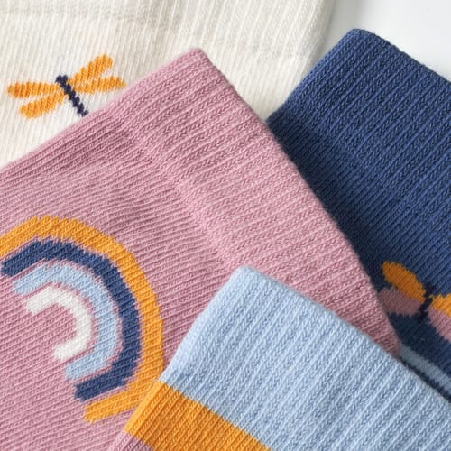 Socken mit + + 27/29, Ringeln blau Libellen-Motiv, St & rosa weiß, 5 Gr