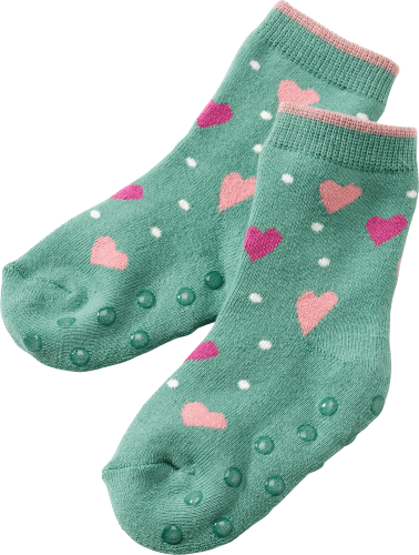 ABS Socken mit Herz-Muster, grün & rosa, Gr. 18/19, 1 St