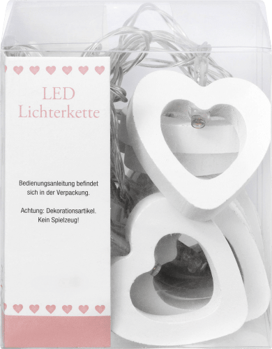 LED-Lichterkette mit Holzherzen, 1 weiß, St