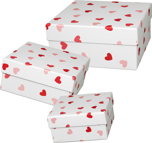 3 Geschenkboxen mit Herzen, St