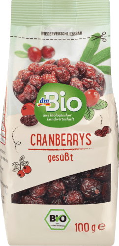 Trockenfrüchte, 100 gesüßt, g Cranberrys