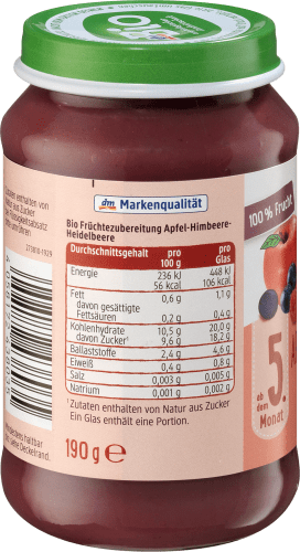 Früchte Apfel-Himbeere-Heidelbeere ab dem Monat, 190 g 5. Demeter