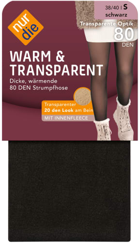 Strumpfhose warm & Gr. 1 Innenfleece transparent DEN, St schwarz mit 80 38/40