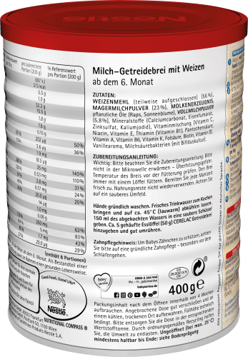Abendbrei Milch Cerelac Weizen g 6.Monat, 400 ab