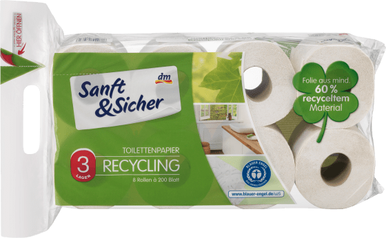 Toilettenpapier Recycling 3-lagig Blatt), (8x200 St 8