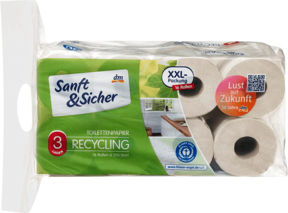 Toilettenpapier Recycling 3-lagig (16x200 Blatt), 16 St