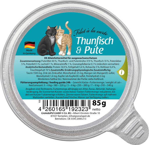 Nassfutter Katze mit Thunfisch & Pute, Filet à la carte, Adult, 85 g