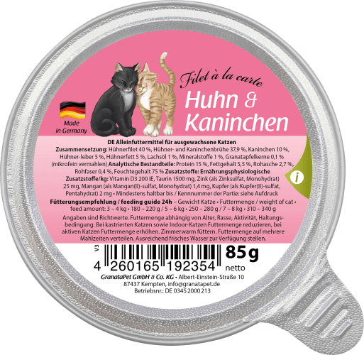 Adult, Nassfutter à Katze 85 g carte, la Kaninchen, & mit Huhn Filet