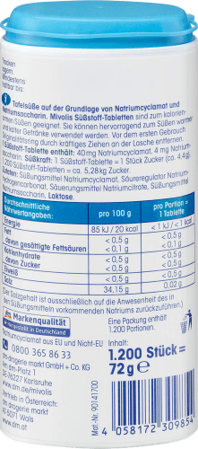 Süßstoff, Tabletten g St), 72 (1.200