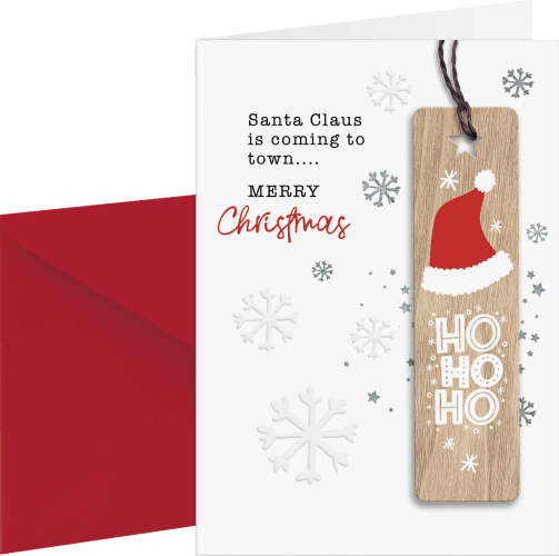 Grußkarte Premium Weihnachten, Lesezeichen, 1 Silber St X-MAS Holz
