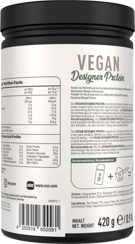 Proteinpulver Designer Protein, vegan, Nougat, Hazelnut 420 g