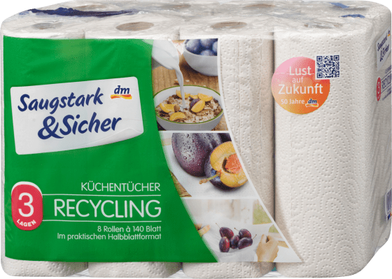 Recycling Blatt), 3-lagig Halbblatt Küchenrolle (8x140 8 St