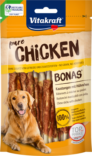 Kausnack Hund mit Huhn, Bonas Kaustangen pure chicken, Adult, 80 g