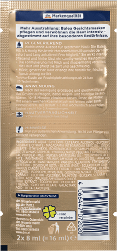 Gesichtsmaske Milch & ml 8 (2x 16 Honig ml)
