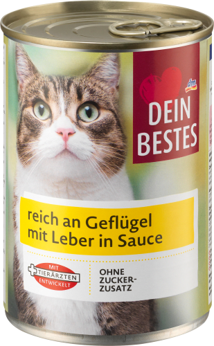 Nassfutter Katze, reich an g mit in Sauce, Geflügel Leber 415