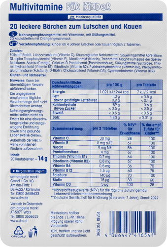 Multivitamine für Kinder, Kautabletten 20St., 14 g