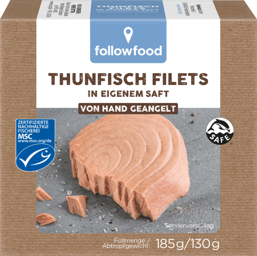 Thunfisch Filets, in eigenem Saft, 130 g Zertifizierung, MSC Fair Trade