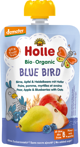 Quetschie Blue Bird, Birne, Apfel 6 ab g Monaten, mit Hafer 100 Heidelbeer 